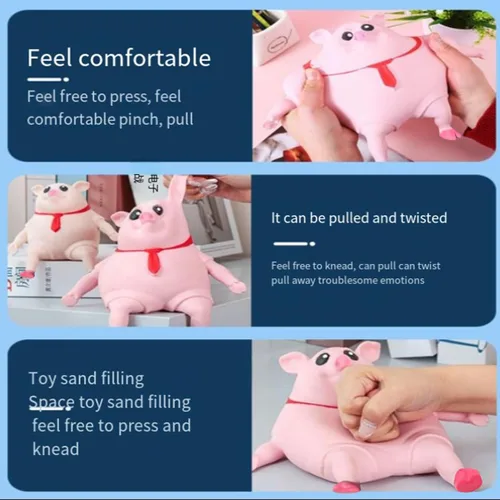 Vista 4 de Juguetes esponjosos de cerdo rosa – Juguete blando de cerdo rosa para niños y adultos, juguetes novedosos para apretar, divertido juguete sensorial