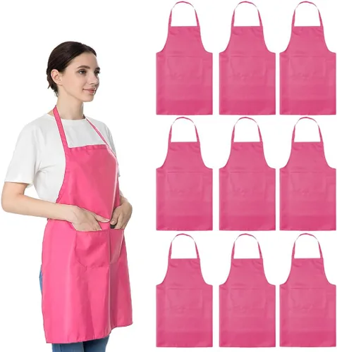 Vista 12 de Delantales azules a granel para mujeres y niñas con 2 bolsillos, delantales de cocina de restaurante de chef, delantales lisos, para artistas