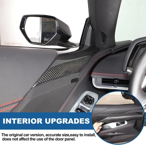 Vista 4 de Cubierta de panel para reposabrazos de puerta lateral de automóvil compatible con Chevrolet Corvette C8 Stingray 2020-2023 de fibra de carbono real