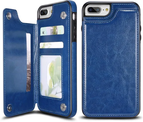 Vista 9 de Funda de piel tipo cartera para iPhone con (dos cierres magnéticos), (ranuras para tarjetas) función atril