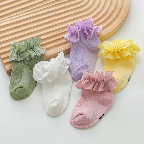 Vista 2 de Calcetines de princesa para recién nacidos, con volantes de encaje, para niñas pequeñas