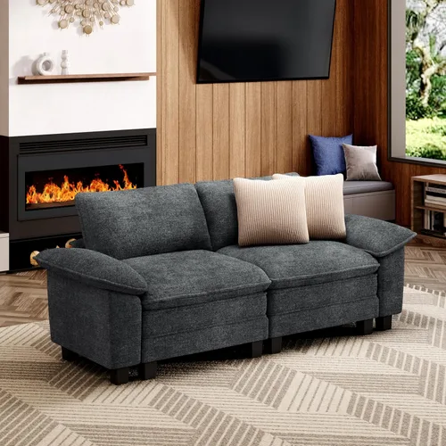 Vista 22 de Sofá seccional en forma de U de 123 pulgadas con cojines tipo nube, juego de sofá modular de asiento profundo con 5 asientos y 2 otomanos, brazos