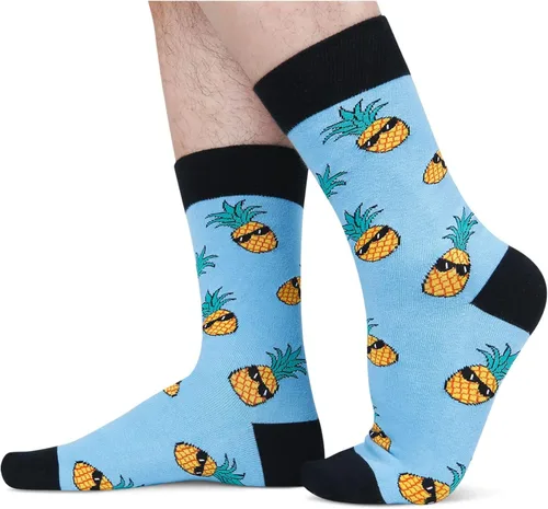 Vista 5 de Zmart Calcetines de piña FIV para hombre calcetines de guitarra Taco regalos divertidos de piña FIV calcetines divertidos paquete de 2 Multi M