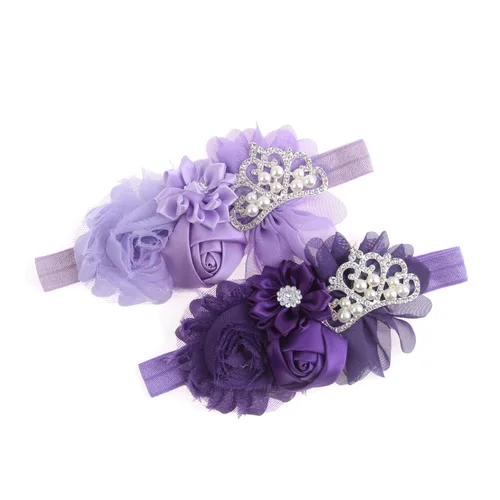 Vista 5 de Nishine Diadema elástica en pares para bautizo para bebés y niñas pequeñas, con flores, tiara elástica en pares (niños, marfil y rosa polvoriento)