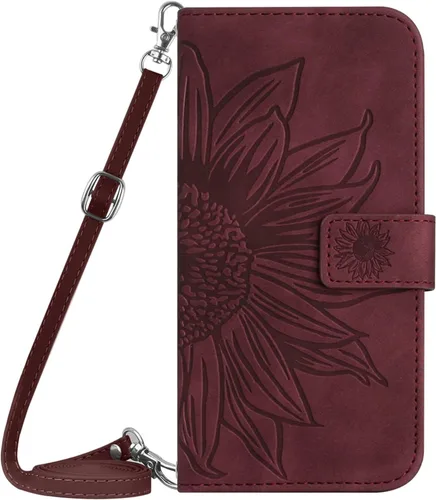 Vista 11 de XYX Wallet Case Compatible with Xiaomi Redmi Note 10s, Emboss Half Flower Floral PU Leather Flip Protective Case with Adjustable Shoulder Strap for