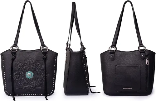 Vista 4 de Montana West Western Tooling Tote Bag with Wallet Set for Women Vintage Studded Top Handle Shoulder Handbag