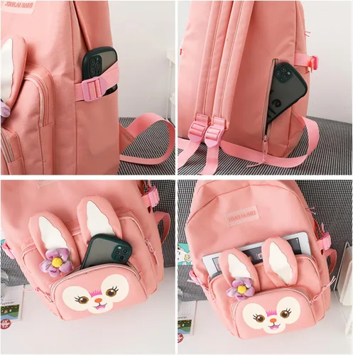 Vista 7 de Mochila kawaii 5 bolsas de dibujos animados anime, mochila de viaje antirrobo kawaii de 16 pulgadas, regalos de nuevo semestre, Rosado