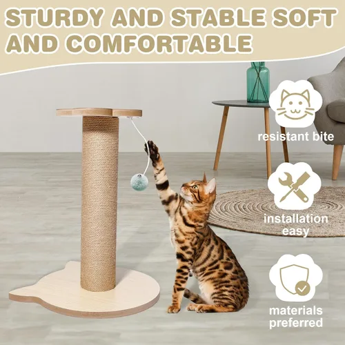 Vista 3 de Árbol para gatos de 18 pulgadas de alto para gatitos, poste rascador de yute con bola colgante para gatitos y gatos adultos, torre pequeña