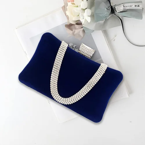 Vista 6 de Bolso de noche de terciopelo para mujer, bolso de mano brillante con diamantes de imitación