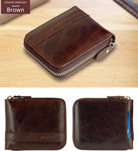 Vista 16 de Admetus - Cartera de piel auténtica para hombre con cremallera, plegable