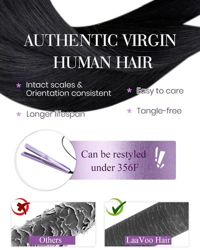 Vista 4 de LaaVoo Microlink - Extensiones de cabello humano, color negro azabache, 14 pulgadas, 1.76 oz