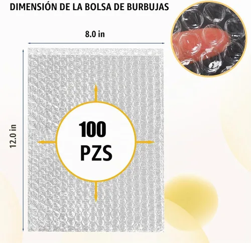 Vista 2 de 100 bolsas de burbujas para envolver bolsas de 8 x 12 pulgadas bolsa