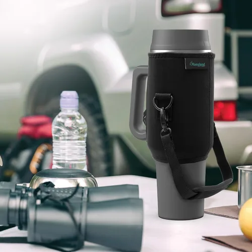 Vista 9 de Vaso de 40 oz a prueba de fugas con asa y funda protectora de transporte, taza para botella de agua aislada con tapa con popote a prueba de derrames
