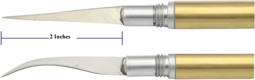 Vista 6 de Cuchillo tailandés para tallar frutas, hoja de doble cara de 2 pulgadas (curva y recta) con mango decorativo rojo tailandés, herramienta