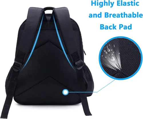Vista 5 de Mujoben Sonicc Mochila de poliéster de gran capacidad con diseño de dibujos animados y mochila impermeable, Negro-2, Caricatura