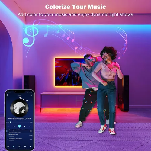 Vista 4 de Leeleberd - Tira de luces LED de 32.8 pies, con aplicación inteligente, sincronización de música, cambio de color, tiras de luz LED RGB