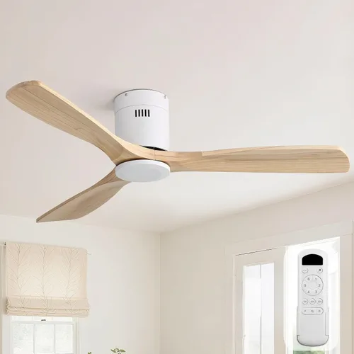 Vista 15 de Sofucor Ventiladores de techo inteligentes de 52 pulgadas con luces - montaje al ras de perfil bajo, modernos ventiladores de techo de madera maciza