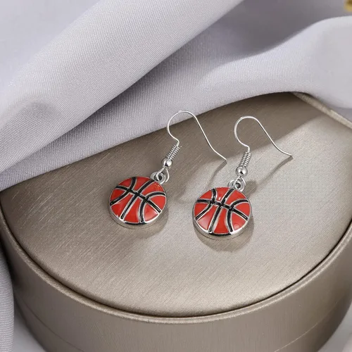 Vista 4 de RUOFFETA Aretes colgantes de pelota deportiva, aretes de fútbol, aretes de baloncesto, aretes de voleibol de béisbol, para mujer, regalo