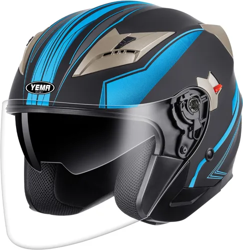 Vista 8 de YEMA Open Face Motorcycle Helmets, DOT Approved 3/4 Moped Helmet Dual Visor Quick Release Buckle, Helmets for Adults Motorcycle Men Women Helmets