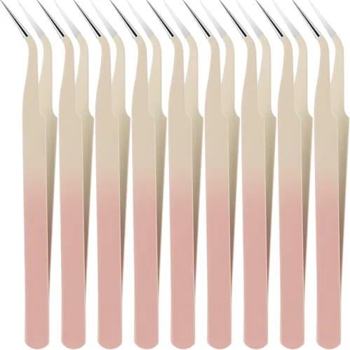 Vista 9 de Honoson 9 pinzas curvadas puntiagudas para manualidades, pinzas de precisión de acero inoxidable con cubierta protectora para diamantes