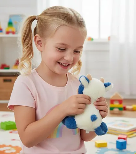 Vista 3 de Muñeca de vaca de peluche suave y linda de 8 pulgadas, muñeca de vaca de felpa para niñas y niños (zuo NIU Shen lanse)
