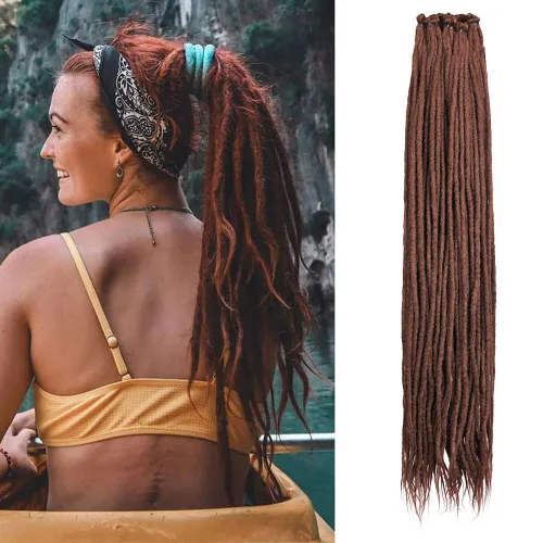 Vista 14 de Kraler Extensiones de Rastas Azules, Extensiones de Rastas Sintéticas de Ganchillo de 22", 100% Hechas a Mano, Rastas de Una Sola Punta, Delgadas
