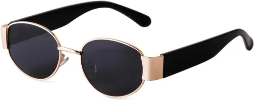 Vista 4 de ADE WU Lentes de sol ovalados para mujer y hombre, estilo vintage de los años 90, lentes de diseño de moda en tono dorado, marco de metal, lentes