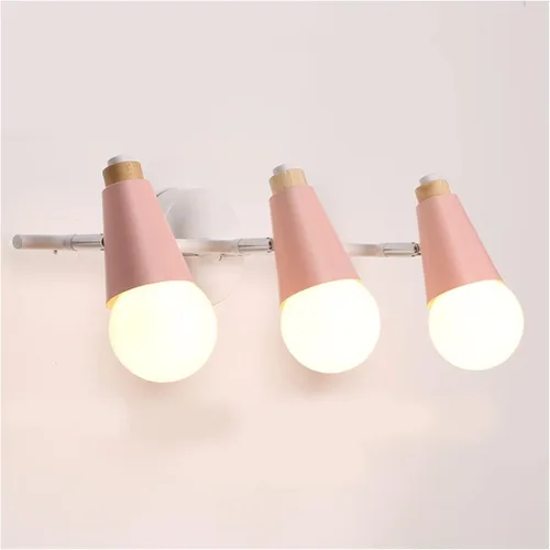 Vista 8 de Lámpara de pared nórdica de 3 cabezas, apliques de pared de macarrón ajustables, apliques de pared con botón enchufable, 3 luces, interruptor