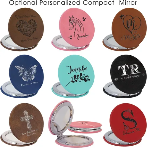 Vista 5 de Joyero de viaje personalizado con espejo portátil personalizado opcional, organizador de joyas de cuero sintético, pequeño soporte para anillos