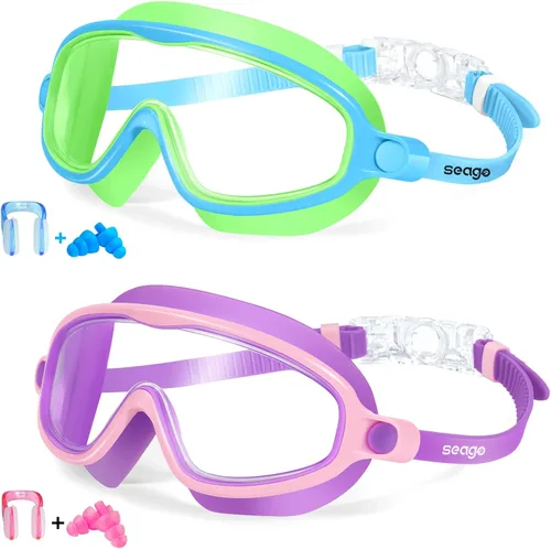 Vista 8 de Seago Paquete de 2 gafas de natación antivaho anti-UV de visión amplia para niños de 3 a 14 años