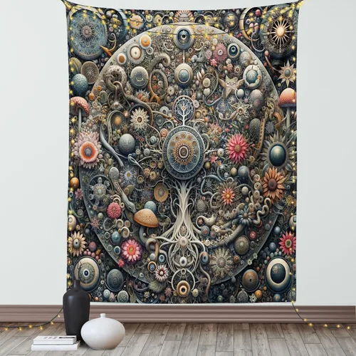 Vista 158 de Ambesonne Tapiz bohemio, diseño floral de bruja, luna y mariposa con adornos de mandala, decoración de tela para colgar en la pared para dormitorio