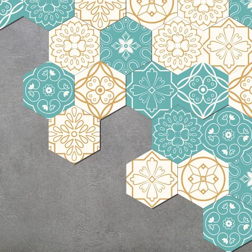 Vista 23 de Alwayspon 10 calcomanías hexagonales antideslizantes para el suelo, para decoración del hogar, despegar y pegar, autoadhesivas, para sala de estar