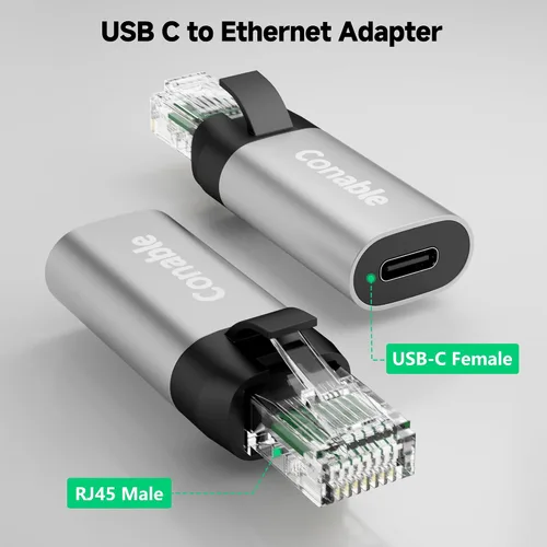 Vista 4 de Adaptador USB C a Ethernet, adaptador Ethernet macho a USB-C hembra, adaptador de red tipo C a RJ45, conexión directa, esencial para viajes/oficina