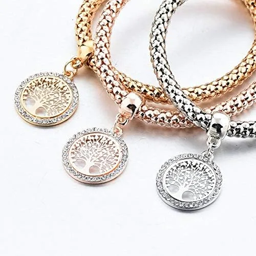 Vista 6 de Long Way 3 pulseras de abalorios chapados en oro rosa y plata para mujer pulsera elástica multicapa de cristal