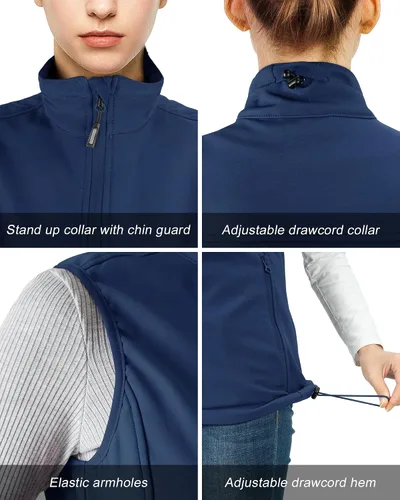 Vista 4 de Outdoor Ventures Chaleco ligero Softshell para mujer, resistente al viento, forro polar, con cremallera, sin mangas, para correr, senderismo, golf