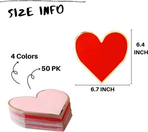 Vista 2 de Servilletas de corazón – Paquete de 48 – Servilletas en forma de corazón a granel desechables para decoraciones del día de San Valentín, servilletas