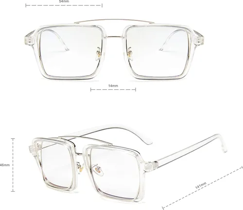 Vista 3 de Kyiduo Retro Square Gafas de sol de gran tamaño Unisex doble marco gafas