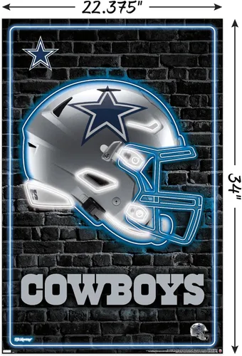 Vista 3 de Trends International NFL Dallas Cowboys - Póster de pared con casco neón 23, 34 pulgadas de largo x 22.4 pulgadas, paquete de póster y clip