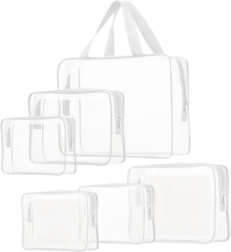 Vista 16 de 3 bolsas de cosméticos transparentes, aprobadas por la TSA, juego de bolsas de aseo transparentes para viajes, playa, bolsa de organización