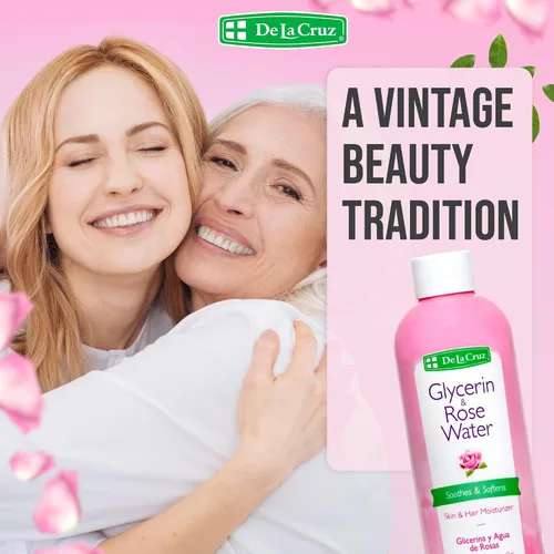 Vista 3 de De La Cruz Agua de rosas y glicerina para rostro - Tónico facial de agua de rosas e hidratante para piel y cabello, 8 fl oz (8.0 fl oz) - 3 botellas