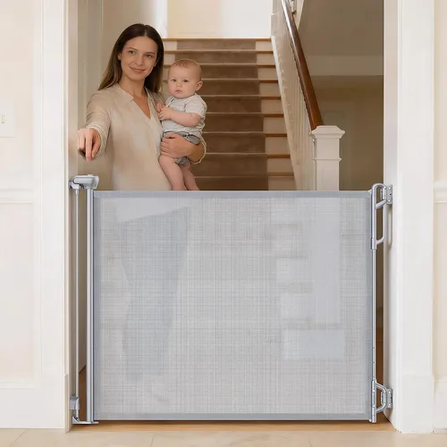 Vista 11 de SPACEANY Puerta retráctil de seguridad para bebés o puerta de malla para perros, puerta retráctil de malla portátil duradera, fácil de usar