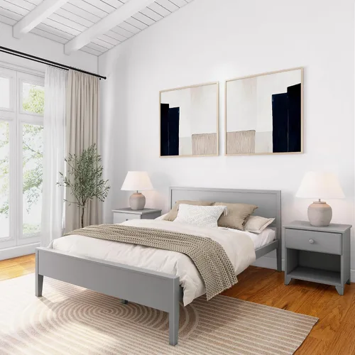 Vista 22 de Plank+Beam - Estructura de cama individual de madera maciza, cama de plataforma con cabecero, arcilla