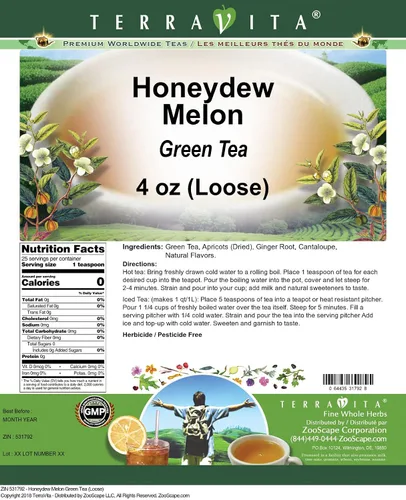 Vista 2 de Té verde melón Honeydew (suelto) (4 oz, ZIN: 531792)