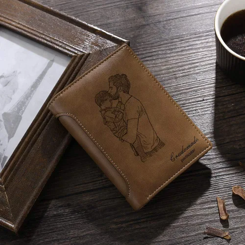 Vista 29 de Carteras personalizadas para hombres, cartera personalizada para hombre con imagen grabada y nombre, billetera delgada de cuero plegable, regalos
