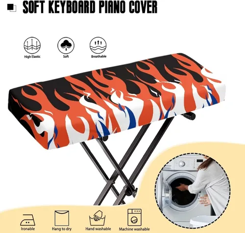 Vista 4 de Cubierta antipolvo para teclado de piano de llama, cubierta protectora de teclado de música elástica para pianos eléctricos digitales