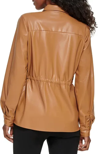 Vista 3 de Calvin Klein Chaqueta ligera de cuero con cuello de cintura ajustada para mujer