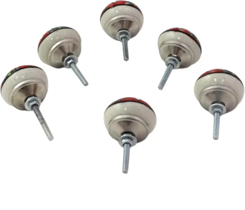 Vista 3 de NOVICA Perillas decorativas de metal de cerámica roja para gabinete, diseño floral de flores rojas (juego de 6, tornillos incluidos)