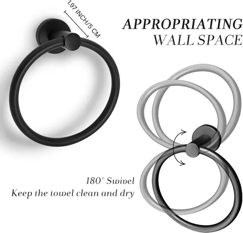 Vista 3 de Toallero, soporte para toallas de mano para montaje en pared, toallero, toalleros, accesorios de baño, percha redonda simple para toallas, acero