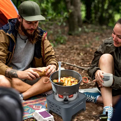 Vista 6 de Estufa de camping de propano con estuche de transporte e ignición portátil, estufa de gas para camping al aire libre, barbacoa, senderismo