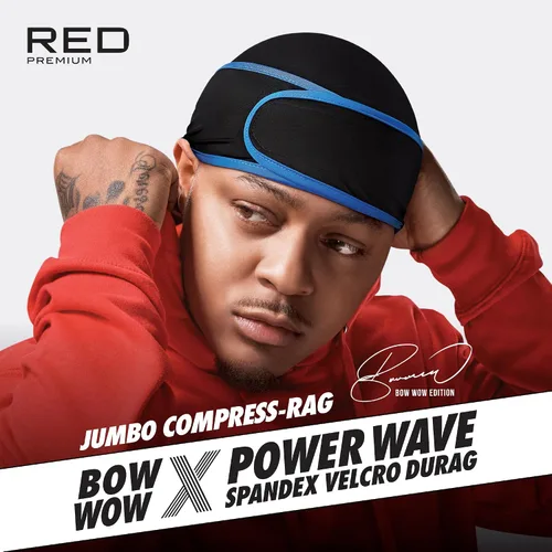 Vista 3 de Gorra Durag de Compresión de Onda de Poder Premium Roja Bow Wow de Red by Kiss